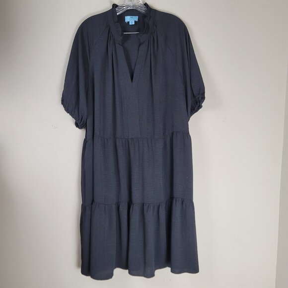 CeCe Black Tiered Midi Dress Balloon Sleeves Babydoll Boho 3X - Picture 2 of 9